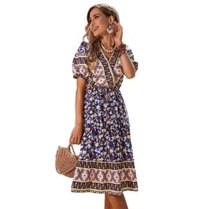 Ali Express Puff Sleeve Midi Floral Dress